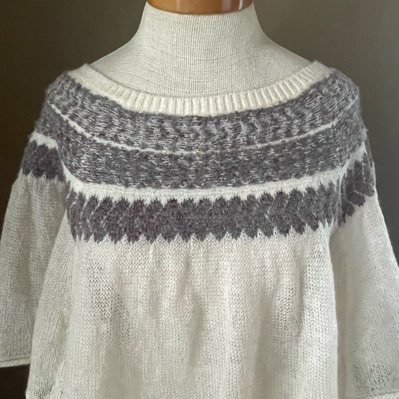 Free People Loch Lomond short sleeve fair isle yoke sweater ivory sz XS - Picture 6 of 6